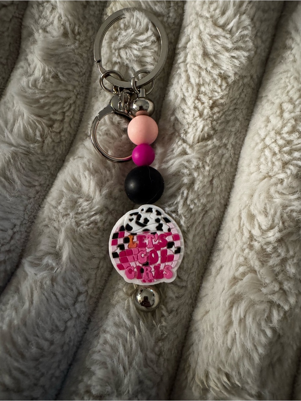 Pink & Black 'Let's Go Girls' Beaded Keychain